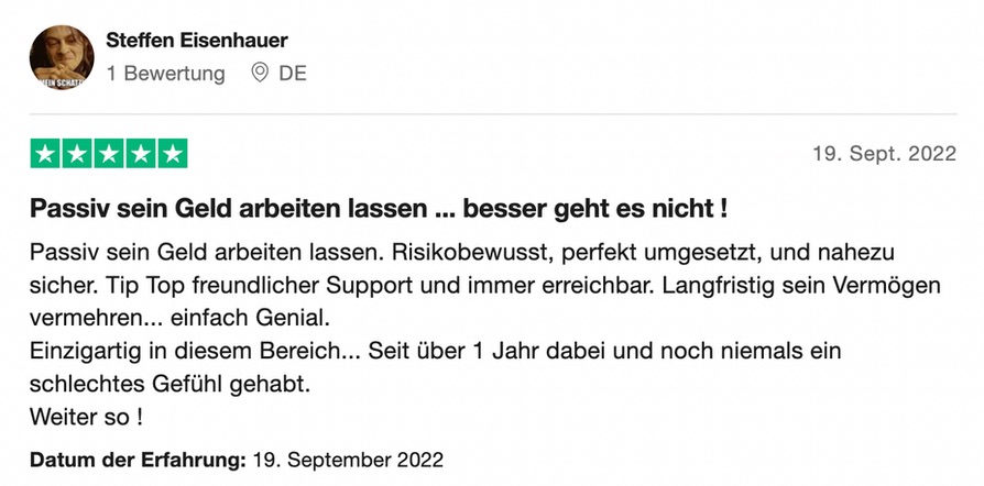 Trustpilot-Bewertung eines Mitglieds